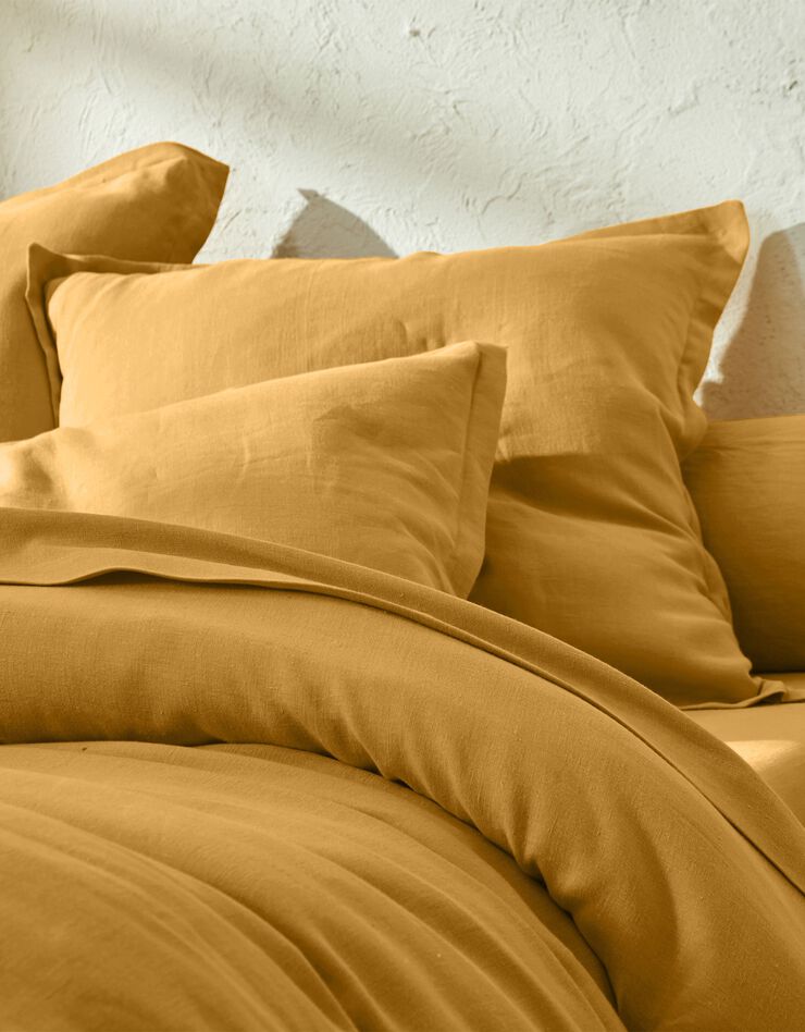 Linge de lit uni lin lavé (miel)