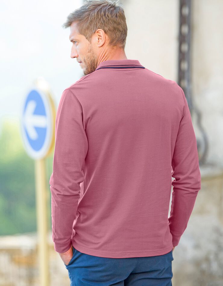 Polo uni maille piquée manches longues (vieux rose) Polo uni maille piquée manches longues (vieux rose)