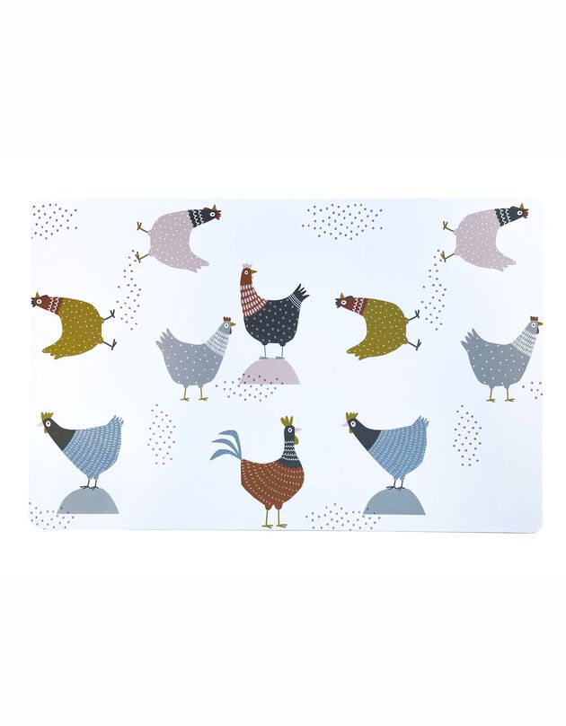 Set de table imprimé poules - lot de 4 (blanc)