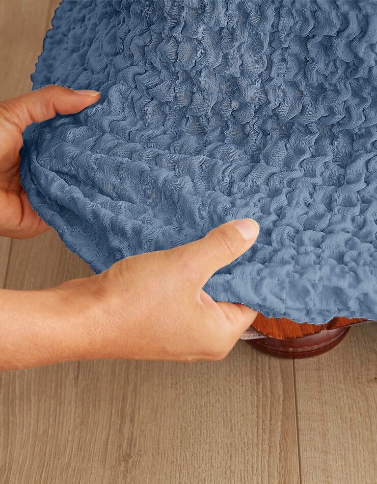 Housse gaufrée bi-extensible canapé fauteuil accoudoirs (bleu ciel)