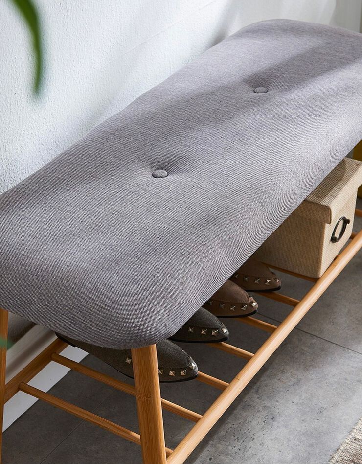 Banc en bambou avec coussin (gris)