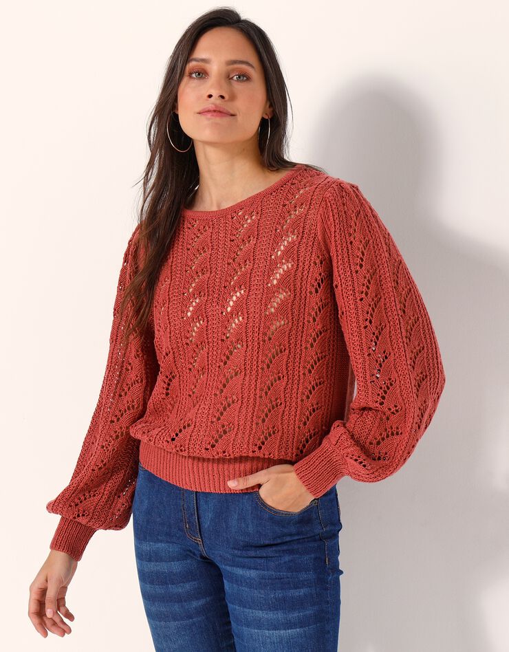 Pull maille fantaisie ajourée (bois de rose) Pull maille fantaisie ajourée (bois de rose)