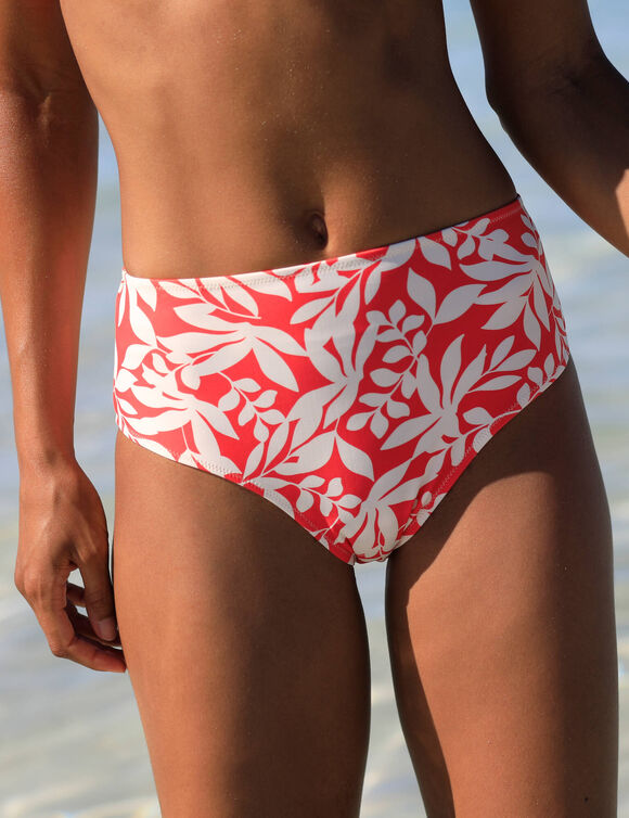 Bas de maillot de bain taille haute imprimé Linao (grenadine / écru)