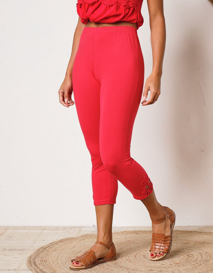 Legging 3/4 macramé, taille élastiquée (framboise)