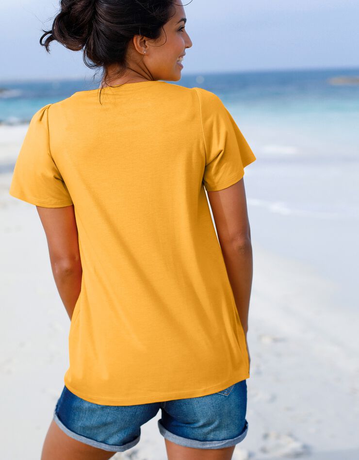 Tee-shirt macramé col carré - uni (safran) Tee-shirt macramé col carré - uni (safran)