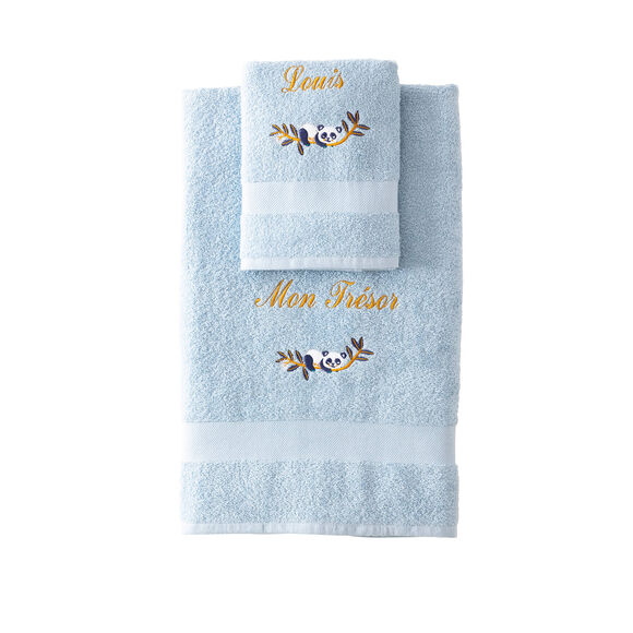 Collection &eacute;ponge enfant brod&eacute;e panda personnalisable, coton (bleu glacier)