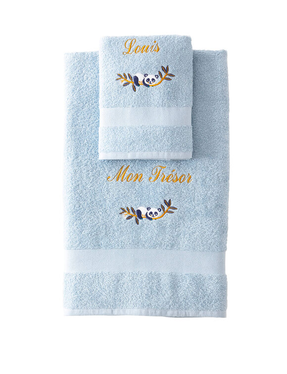 Collection &eacute;ponge enfant brod&eacute;e panda personnalisable, coton (bleu glacier)