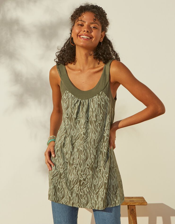 Tunique à larges bretelles, imprimé bicolore (bronze / vert) Tunique à larges bretelles, imprimé bicolore (bronze / vert)