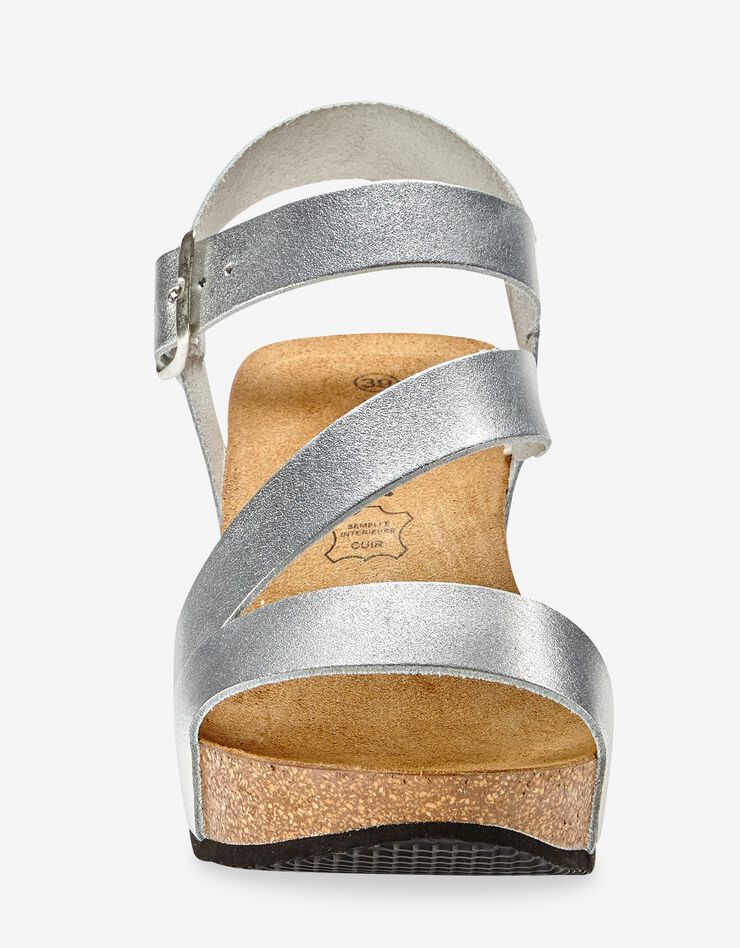 Sandales compensées cuir semelle liège - argenté (argenté)