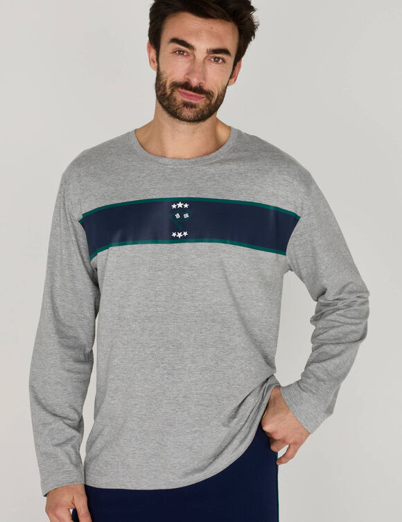 T-shirt pyjama rayure plac&eacute;e manches longues (gris chin&eacute;)