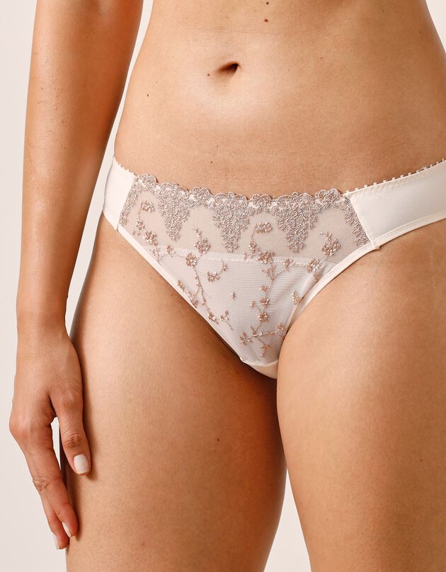 Slip tulle brodé bicolore « White nights » (blanc)