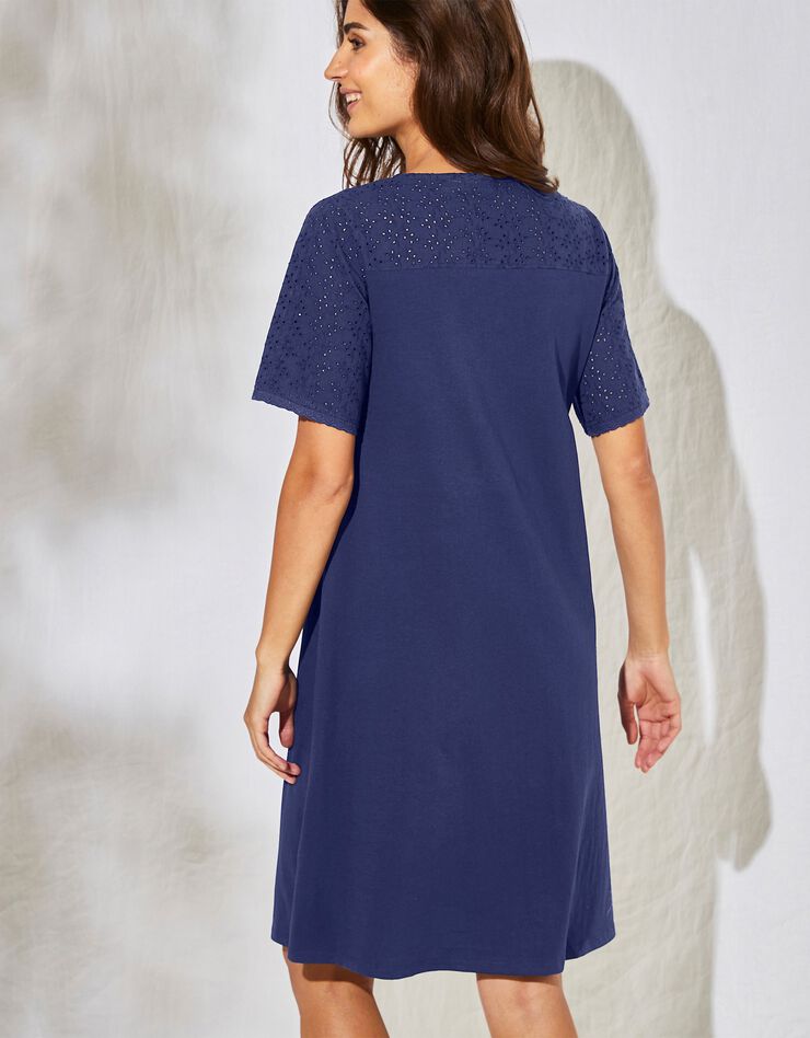 Chemise de nuit courte coton et broderie anglaise  (marine)