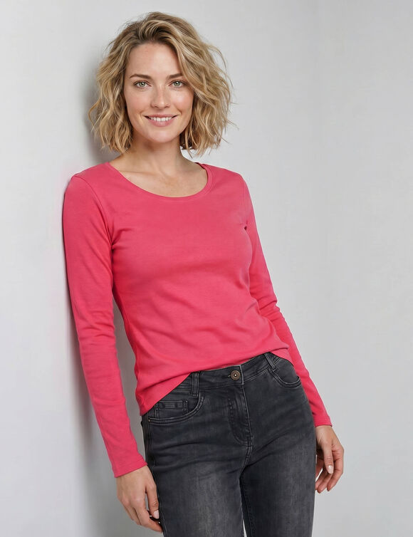 T-shirt uni manches longues en coton biologique(**) (framboise)