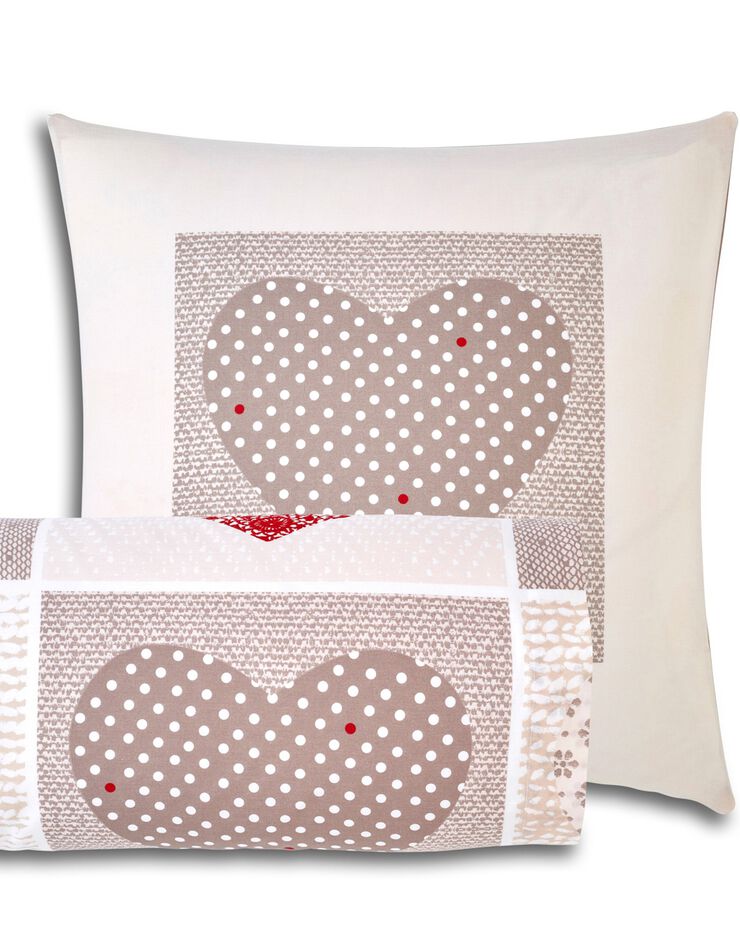 Linge de lit Lovely en coton imprimé coeurs (taupe / rouge)