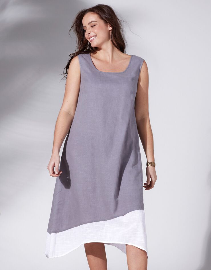 Robe 2 en 1 asymétrique bicolore (gris / écru)