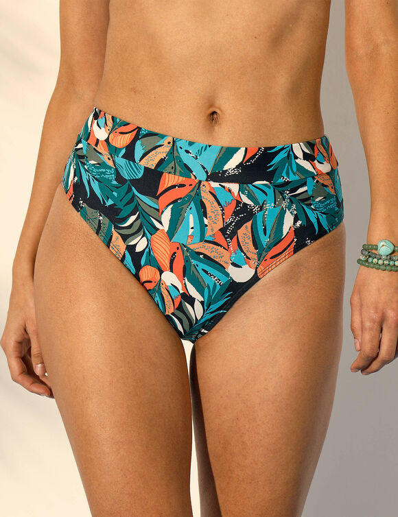 Culotte de bain maxi taille haute Baracoa, effet ventre plat (noir / corail)