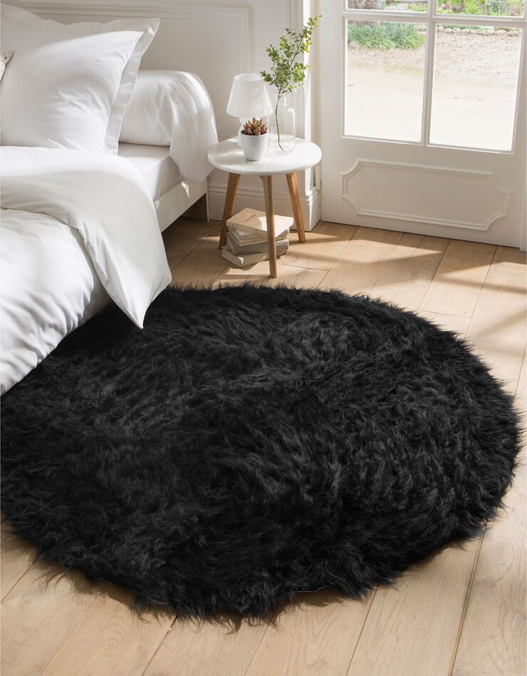 Tapis rond poils longs (noir)