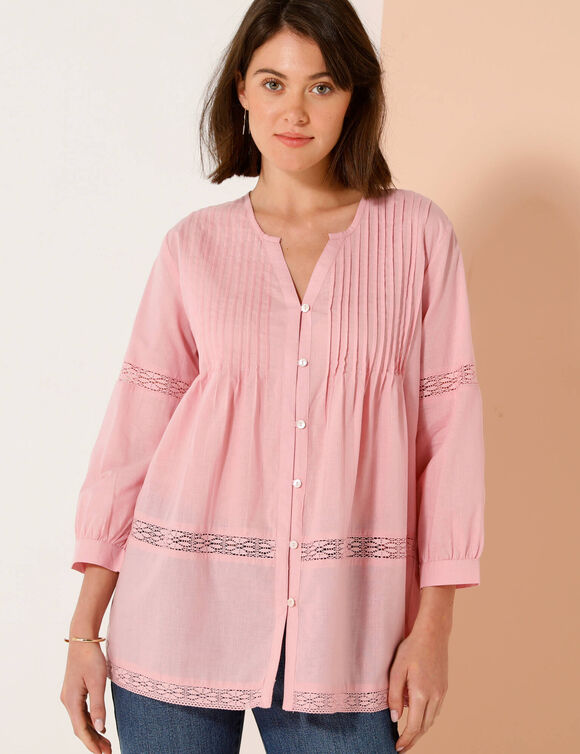Tunique boutonnée à plis, macramé (rose grisé)