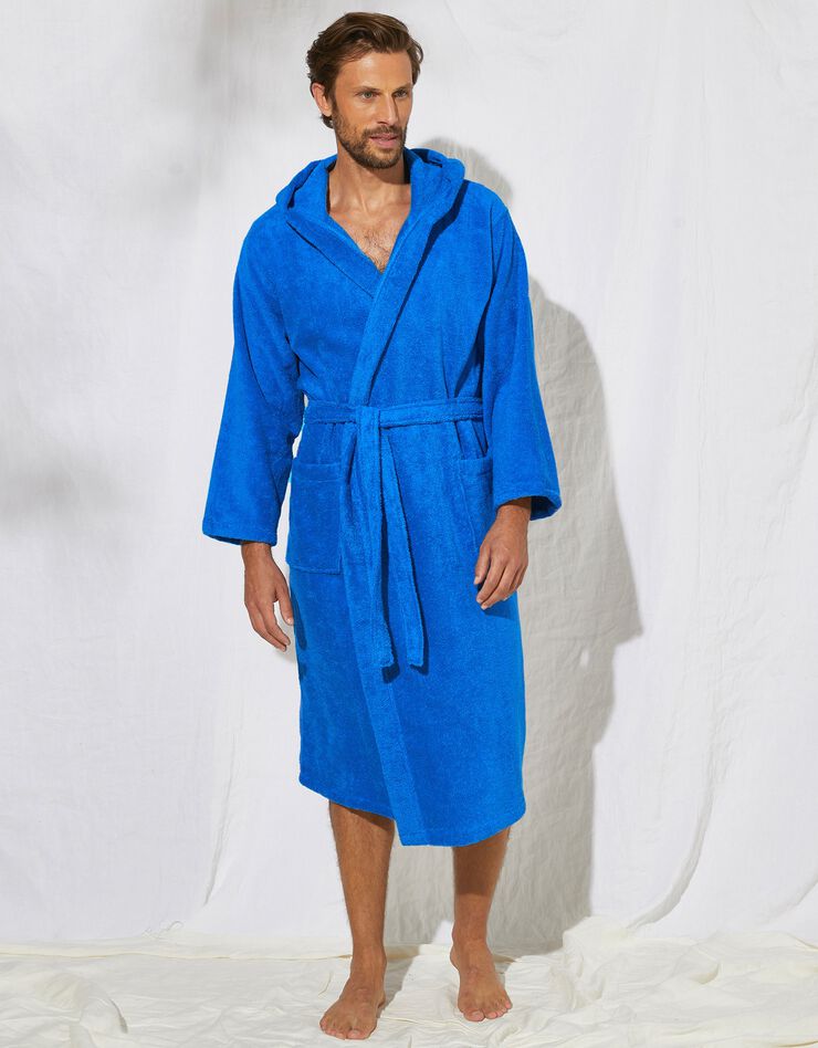 Peignoir mixte adulte col capuche éponge bouclette (bleu dur) Peignoir mixte adulte col capuche éponge bouclette (bleu dur)