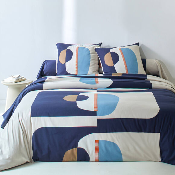 Linge de lit Marceau imprim&eacute; - coton 52 fils/cm&sup2; (bleu encre)