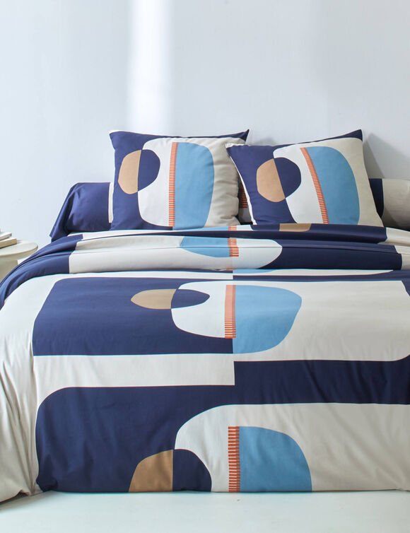 Linge de lit Marceau imprim&eacute; - coton 52 fils/cm&sup2; (bleu encre)