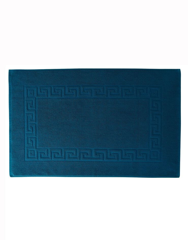 Tapis de bain éponge liteau motif frise grecque (bleu paon) Tapis de bain éponge liteau motif frise grecque (bleu paon)