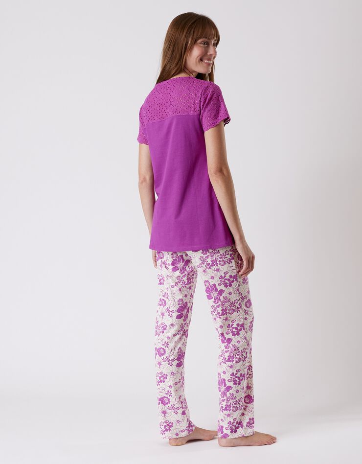 Pyjama imprimé avec broderie anglaise - manches courtes (violine) Pyjama imprimé avec broderie anglaise - manches courtes (violine)