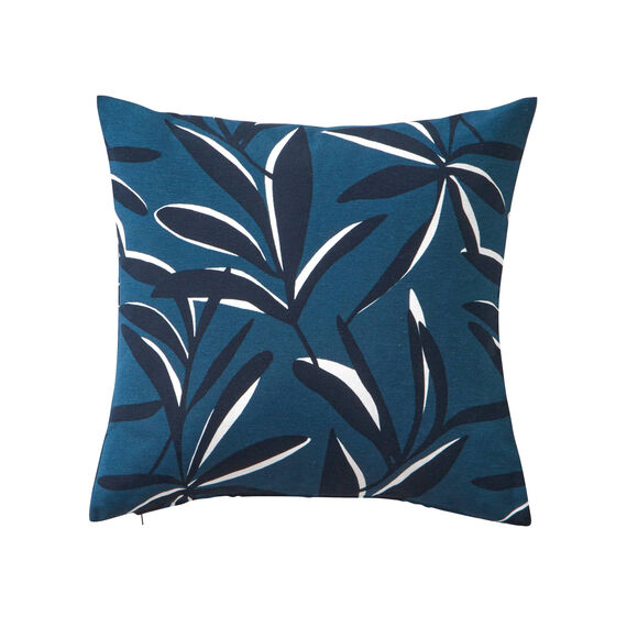 Housse de coussin imprimé feuillage (bleu)