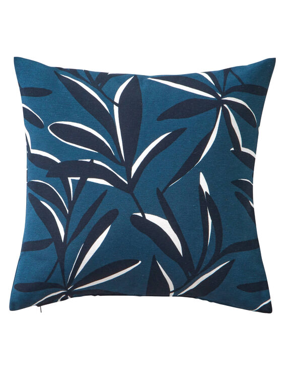 Housse de coussin imprimé feuillage (bleu)