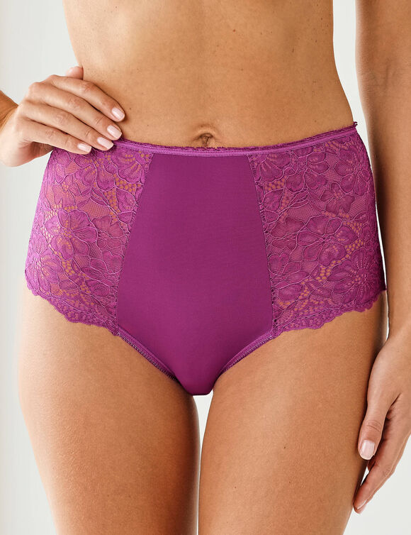 Culotte microfibre et dentelle stretch forme maxi taille haute - lot de 2 (prune + nude)