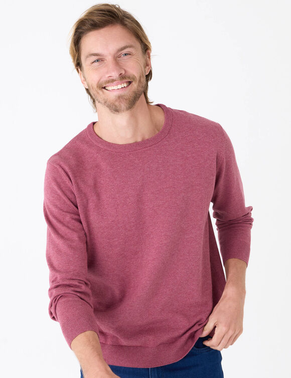 Pull pur coton col rond (rose fonc&eacute; chin&eacute;)