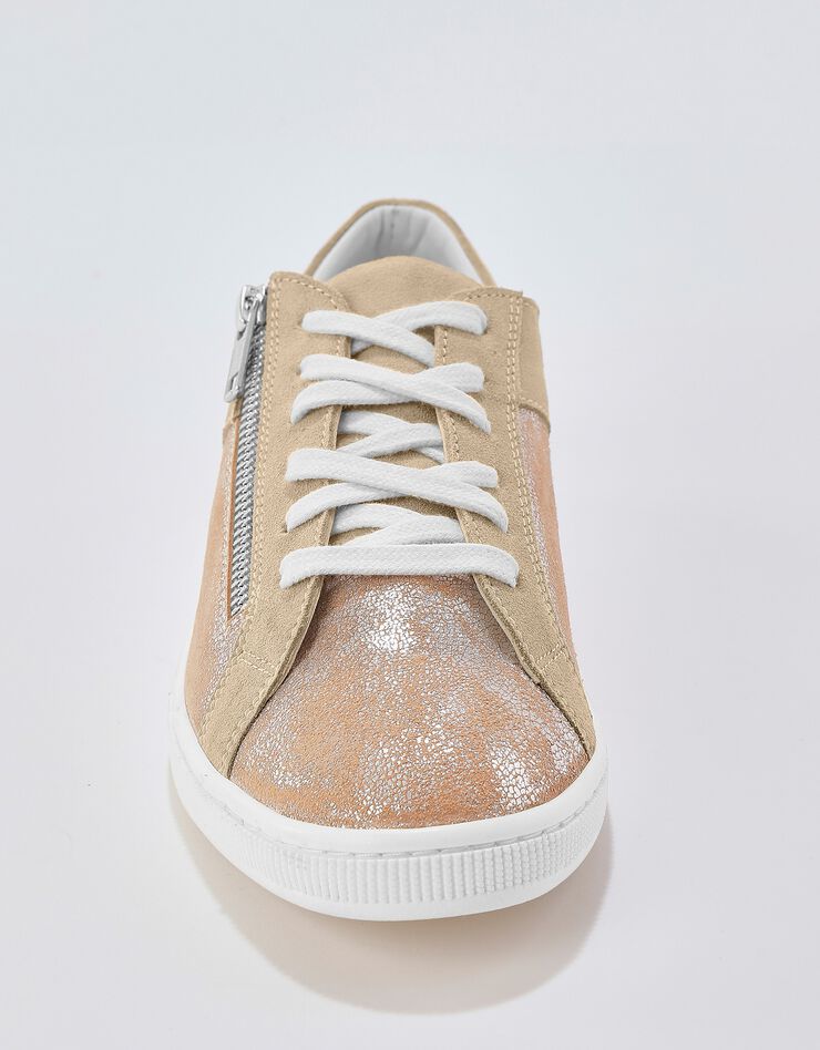 Baskets zippées en cuir souple irisé (beige irisé) Baskets zippées en cuir souple irisé (beige irisé)