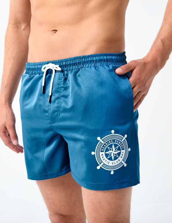 Short de bain uni motif contrast&eacute; (bleu)