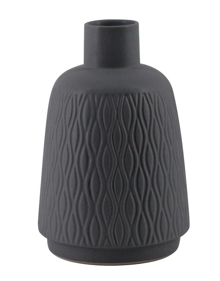 Vase céramique, motifs vagues - hauteur 22 cm (gris)