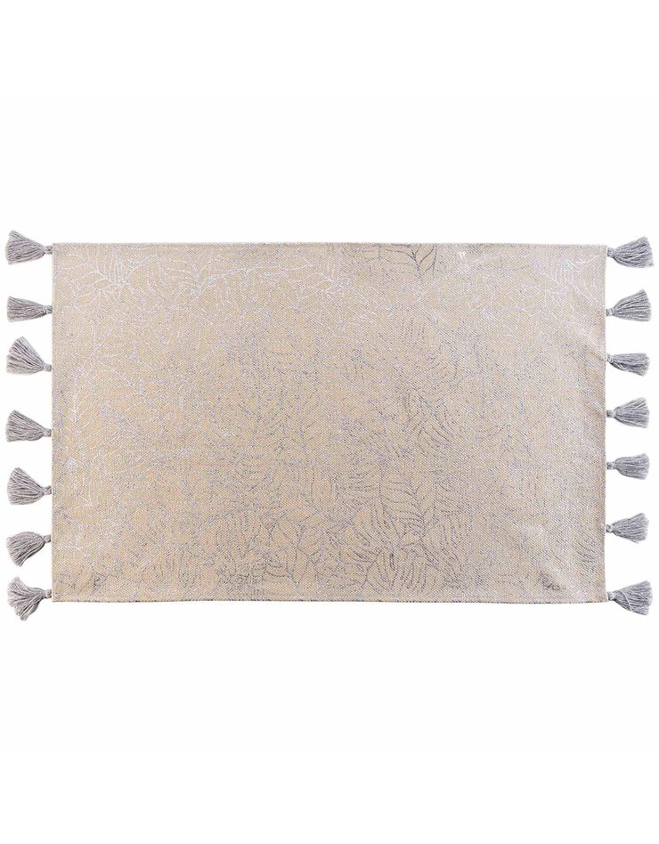 Tapis rectangulaire finition pompons, imprimé métallisé (argenté) Tapis rectangulaire finition pompons, imprimé métallisé (argenté)