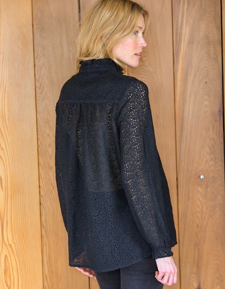 Blouse col montant volantée, dentelle (noir) Blouse col montant volantée, dentelle (noir)