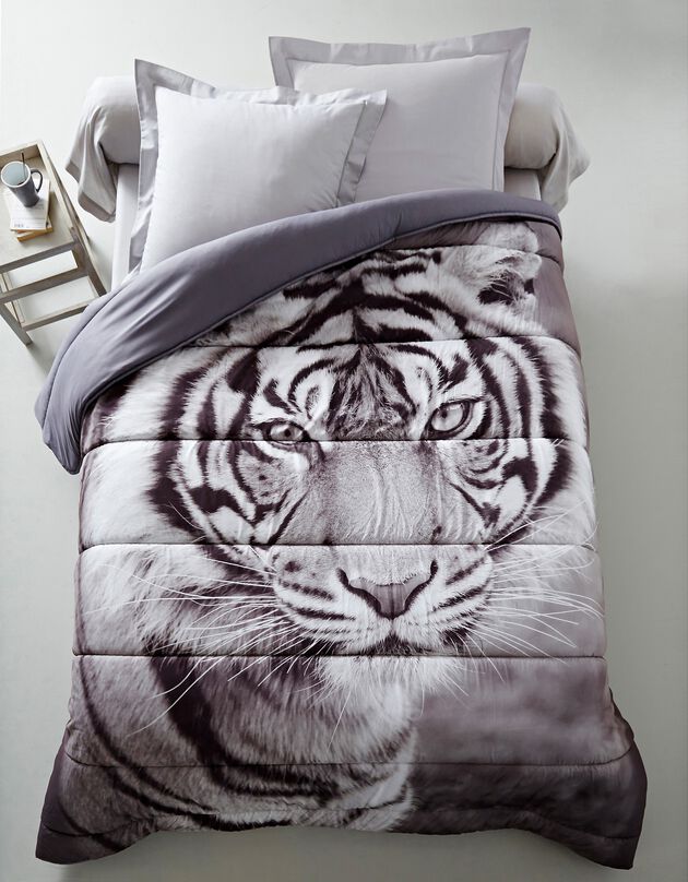 Couette microfibre impression photo tigre 200g/m2 (blanc / gris)