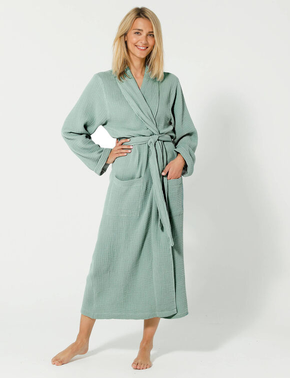 Peignoir uni en triple gaze de coton  (vert)