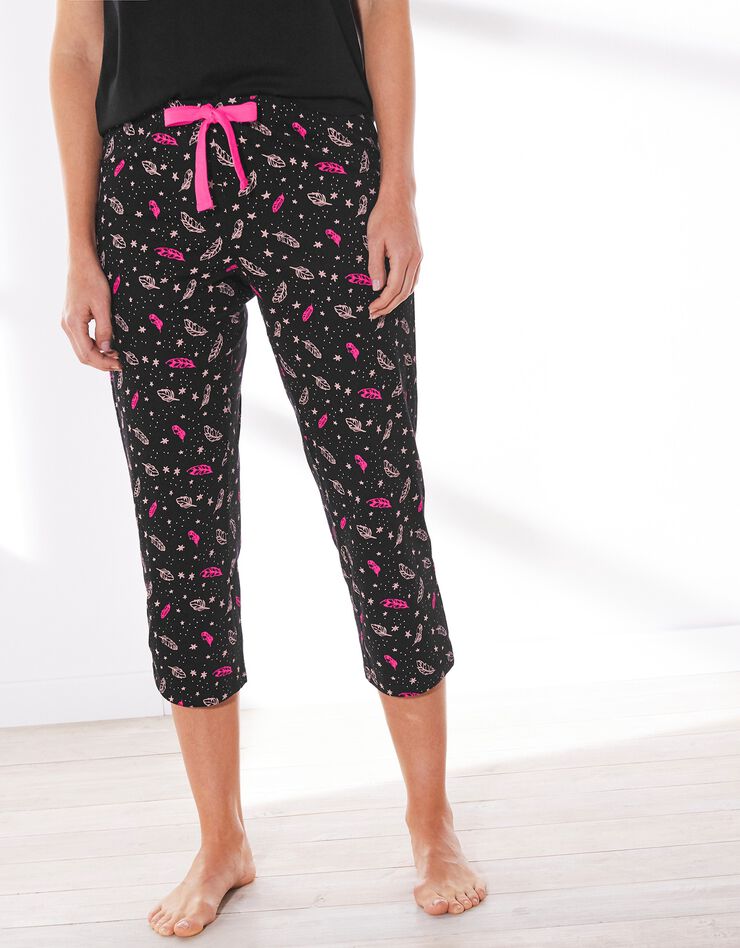 Pantacourt pyjama imprimé "plumes" (noir) Pantacourt pyjama imprimé "plumes" (noir)