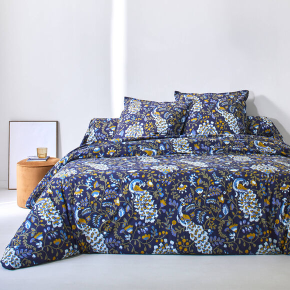 Linge de lit Amboise imprim&eacute; - coton 57 fils/cm&sup2; (bleu encre)