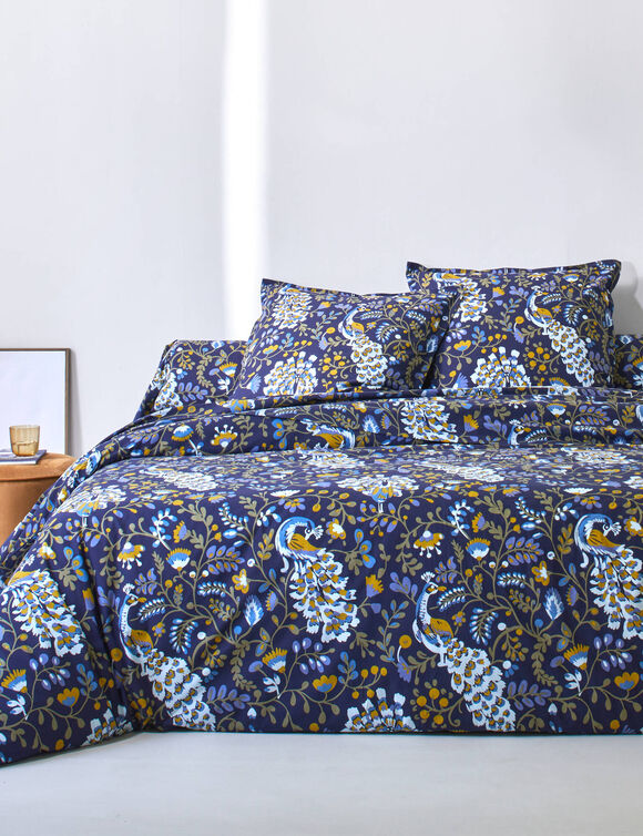 Linge de lit Amboise imprim&eacute; - coton 57 fils/cm&sup2; (bleu encre)