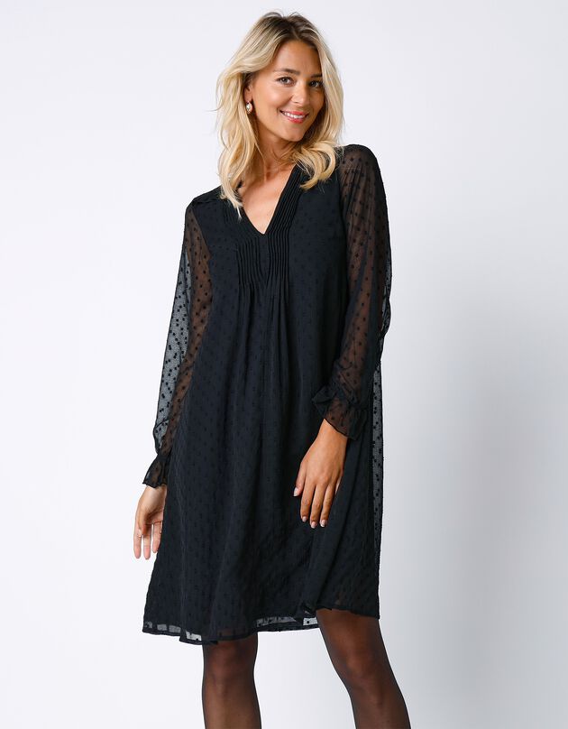 Robe unie à plis (noir)