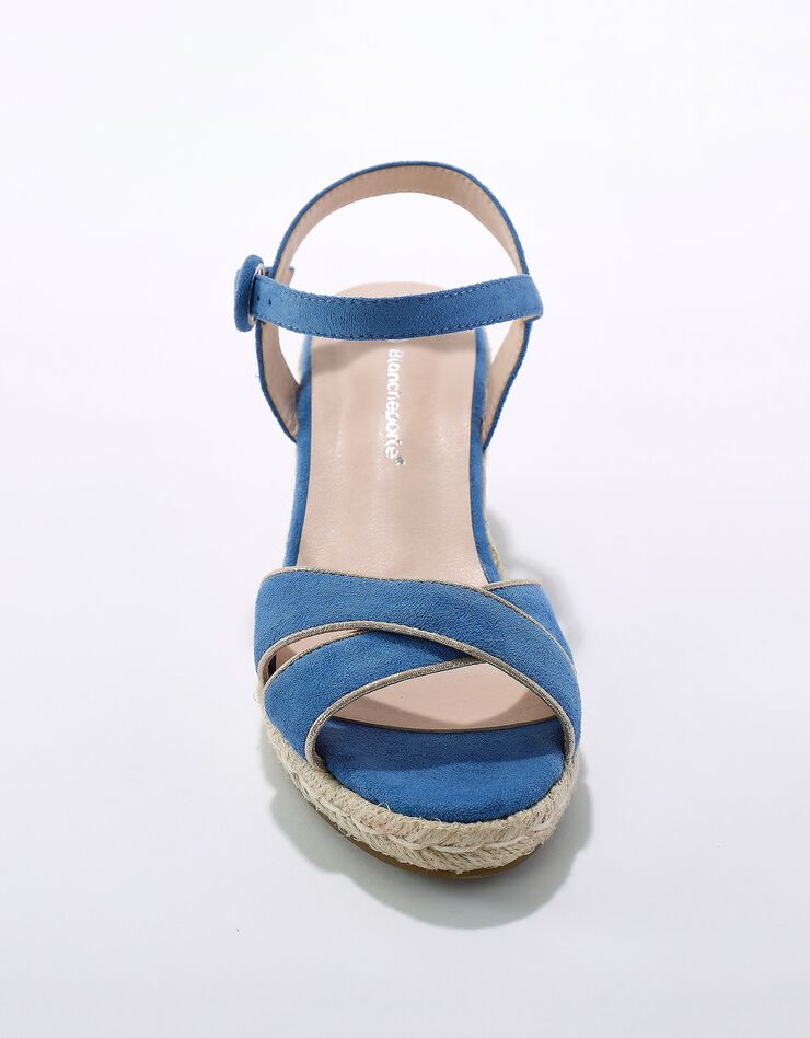 Sandales compensées corde à bout ouvert et boucle métal (bleu)