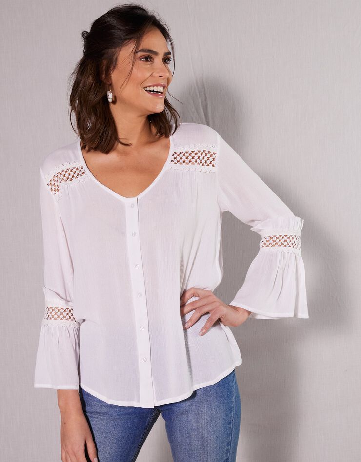 Blouse unie détails macramé (blanc) Blouse unie détails macramé (blanc)