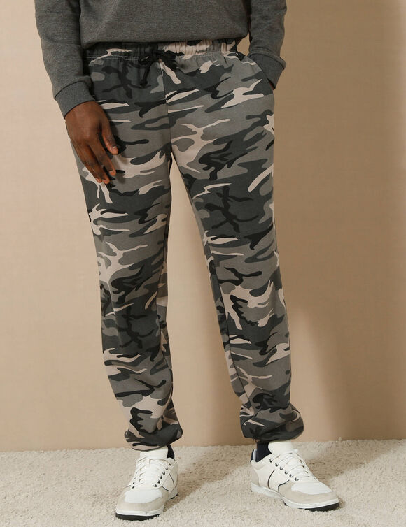 Pantalon jogging molleton bas élastiqué (gris camouflage)