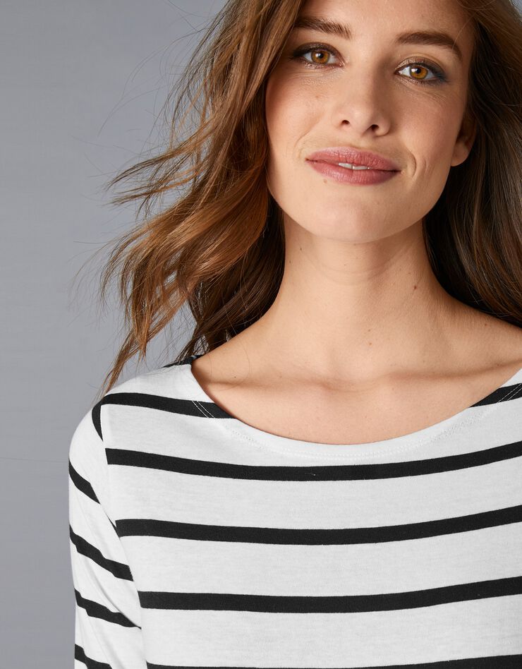 Tee-shirt marinière manches longues en coton bio, éco-responsable (blanc / noir) Tee-shirt marinière manches longues en coton bio, éco-responsable (blanc / noir)