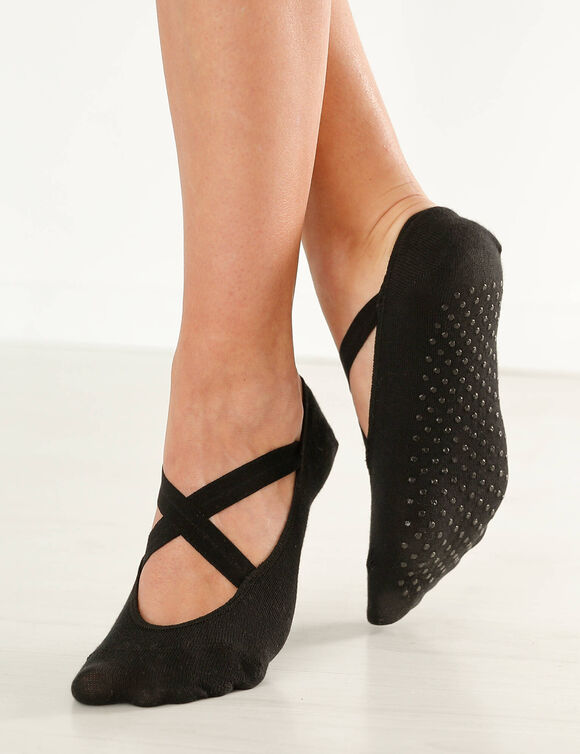 Chaussettes ballerines antid&eacute;rapantes sp&eacute;ciales yoga - lot de 2 (noir)
