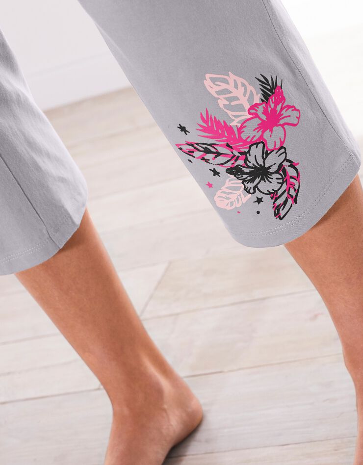 Pantacourt pyjama uni motifs placés "plumes" (gris) Pantacourt pyjama uni motifs placés "plumes" (gris)