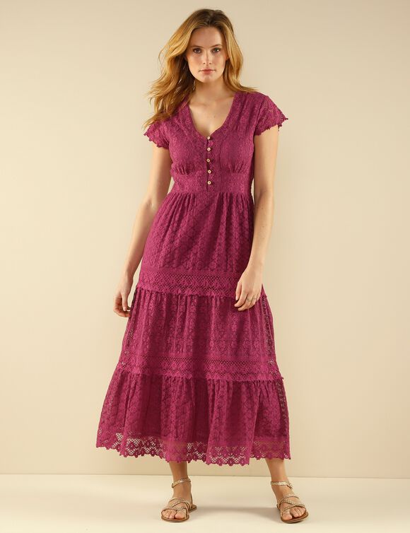 Robe longue dentelle macramé (violine)