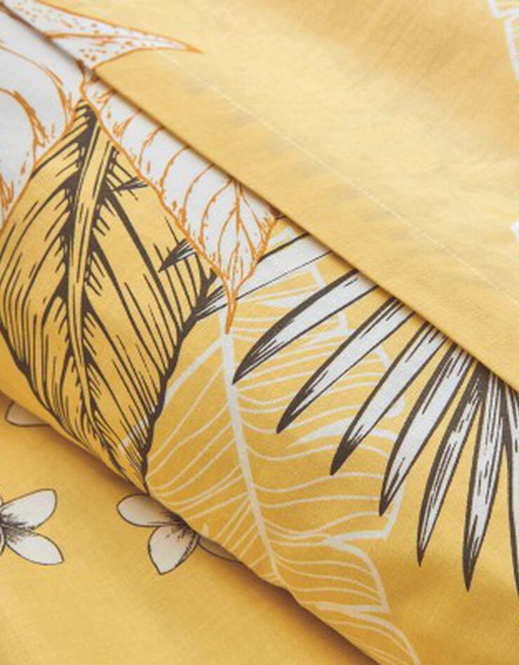 Linge de lit Elyse en coton imprimé fleurs et feuilles de palmes (miel)